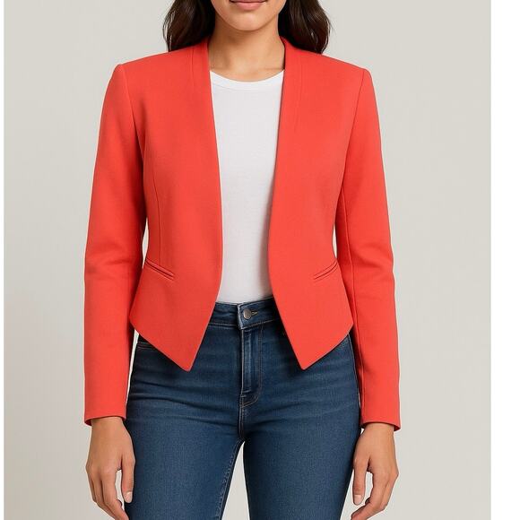 Worthington Coral Cropped Open Blazer XL Collarless Pointed Hem Workwear Office - Picture 1 of 8
